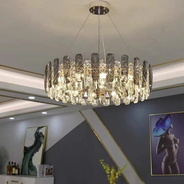 Modern Smoky Gray Crystal Chandelier Gleamy Light Fixture for Living/Dining Room/ Bedroom/ Home Office
