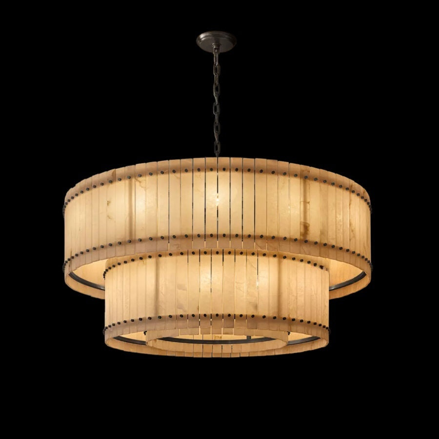 Lux Alabaster Round Tiered Chandelier 60″