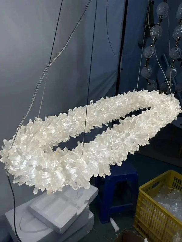 47'' Oval Modern Clear Geode Quartz Crystal Chandelier for Dining Room - Arialamps