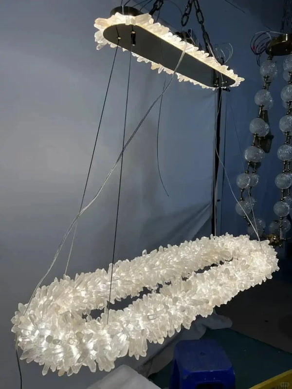 47'' Oval Modern Clear Geode Quartz Crystal Chandelier for Dining Room - Arialamps