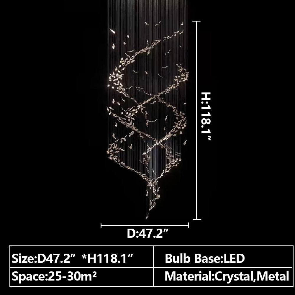 Extra Large Luxury Art Double Spiral Creative Crystal Chandelier For High-ceiling Foyer/Hallway/Entryway