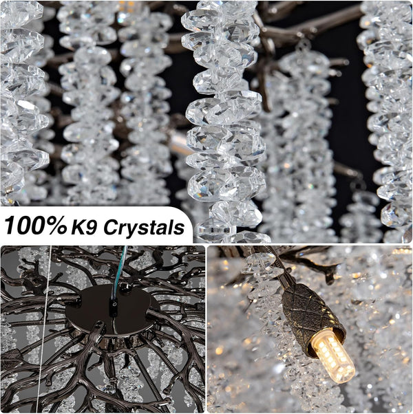 YUYI 47.2" Black Modern Crystal Chandelier for Dining Rooms