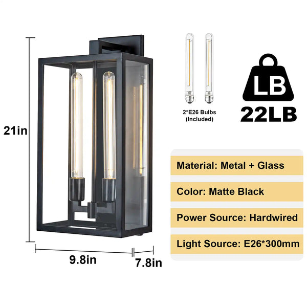 21" Gold Outdoor Wall Sconce with Glass Shade