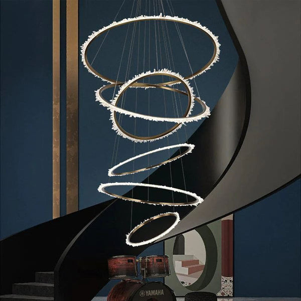 Rose Rock Crystal Multi-rings Chandelier Modern Chandelier Staircase