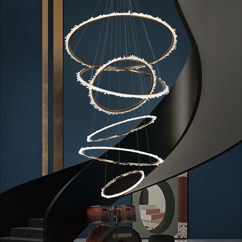 Aria Mamie Multi Rings Rock Crystal Chandelier for Staircase
