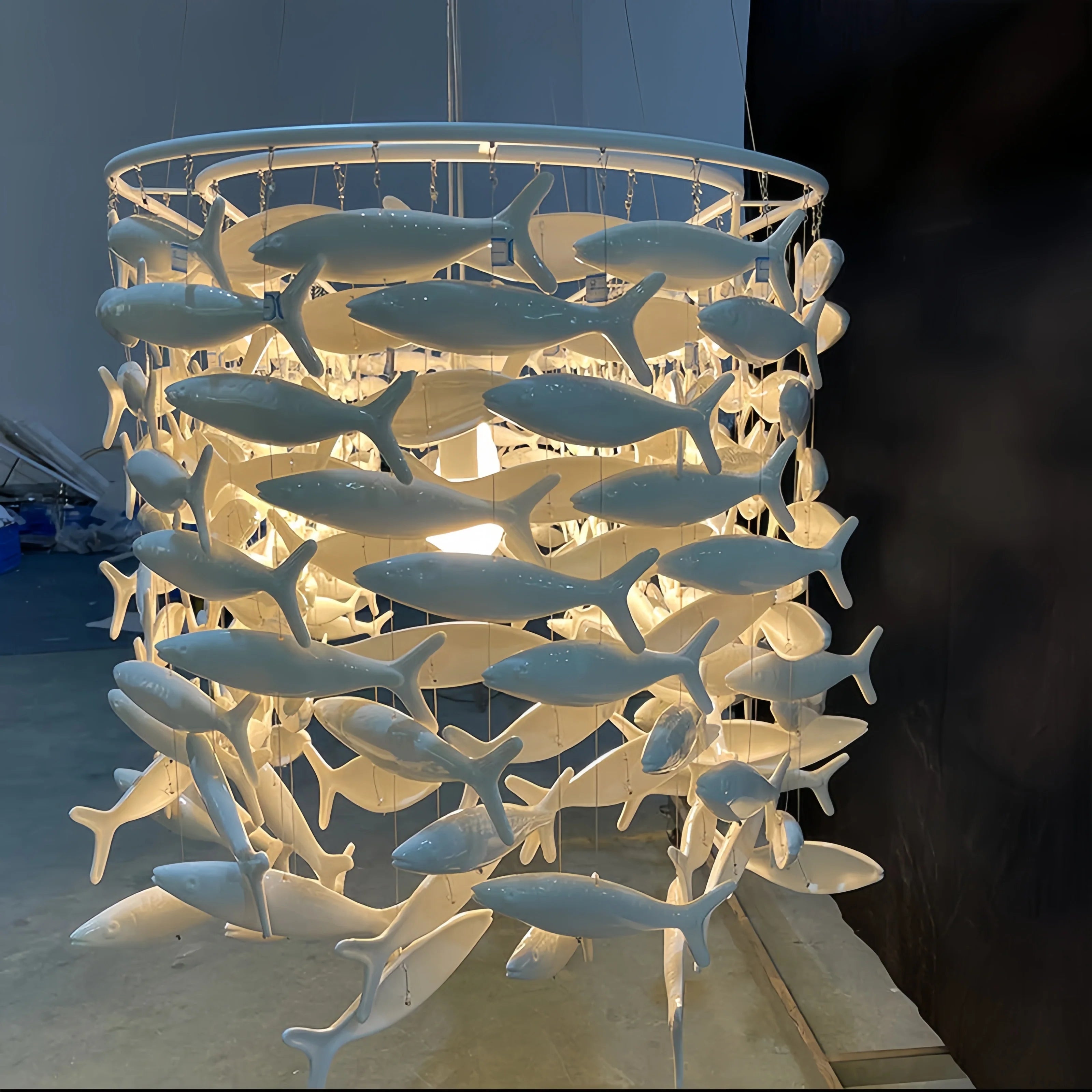 Artistic Porcelain Fish Chandelier – Unique Dining Room Lighting Fixture