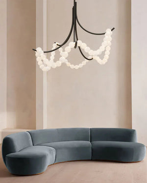 Cluster String Alabaster Beads Semi Flush Chandelier in Brass & Black Metal Rod American chandelier