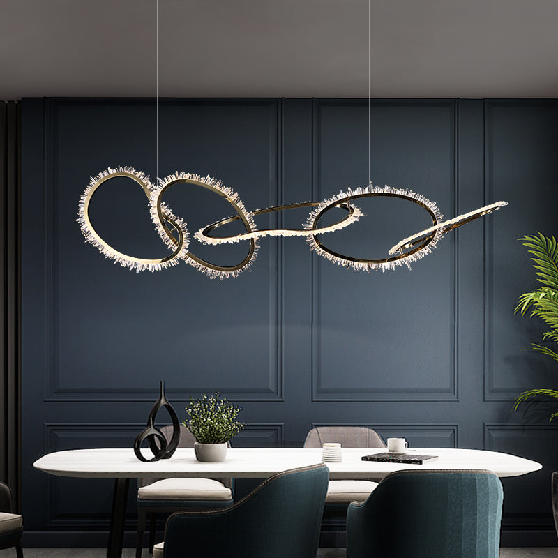 Aria Mamie Rock Crystal 5 Rings Chandelier, Upscale Restaurants Lamp