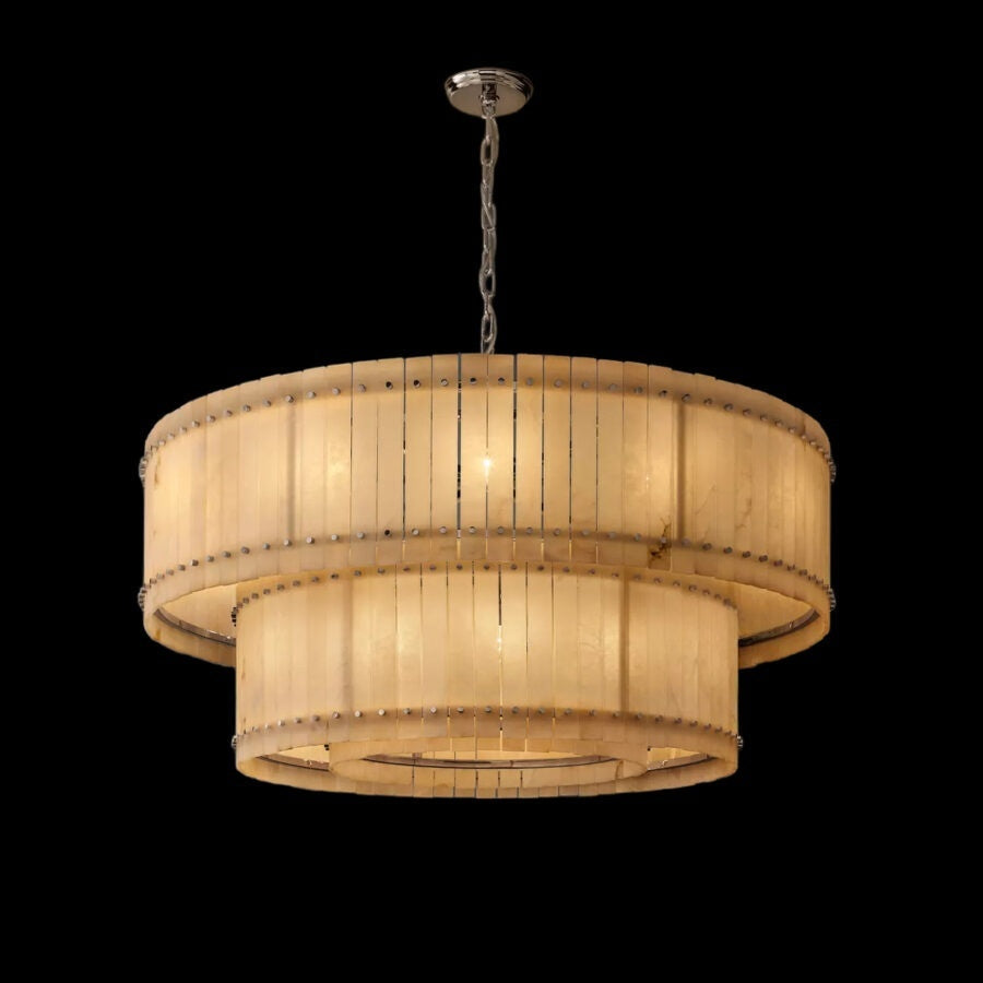 Lux Alabaster Round Tiered Chandelier 60″
