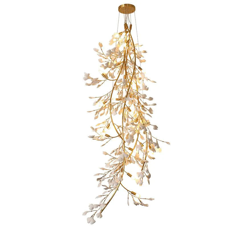 Aria Ginkgo Porcelain Petal Staircase Modern Chandelier, Long Branch Chandelier