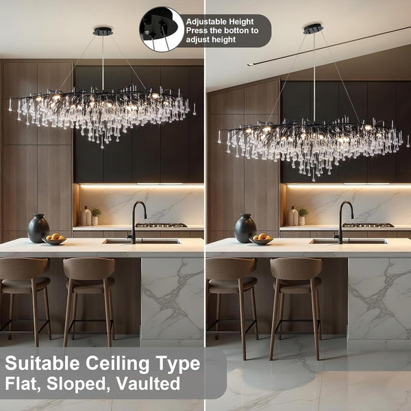 63" Black 15-Light Modern Crystal Tree Branch Chandelier