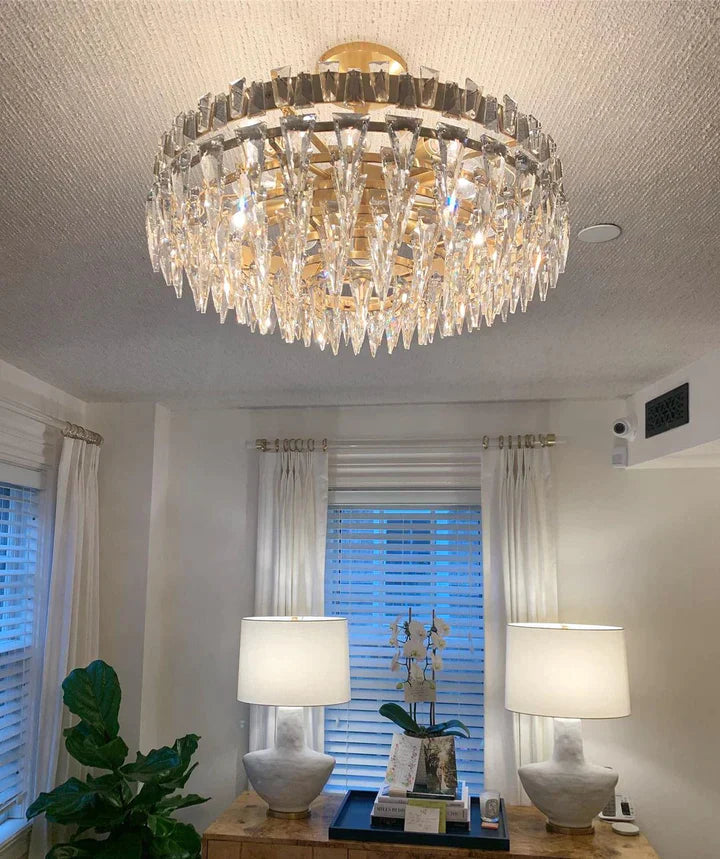 Light Luxury Flush Mount Icicle Crystal Chandelier for Living Room/Bedroom