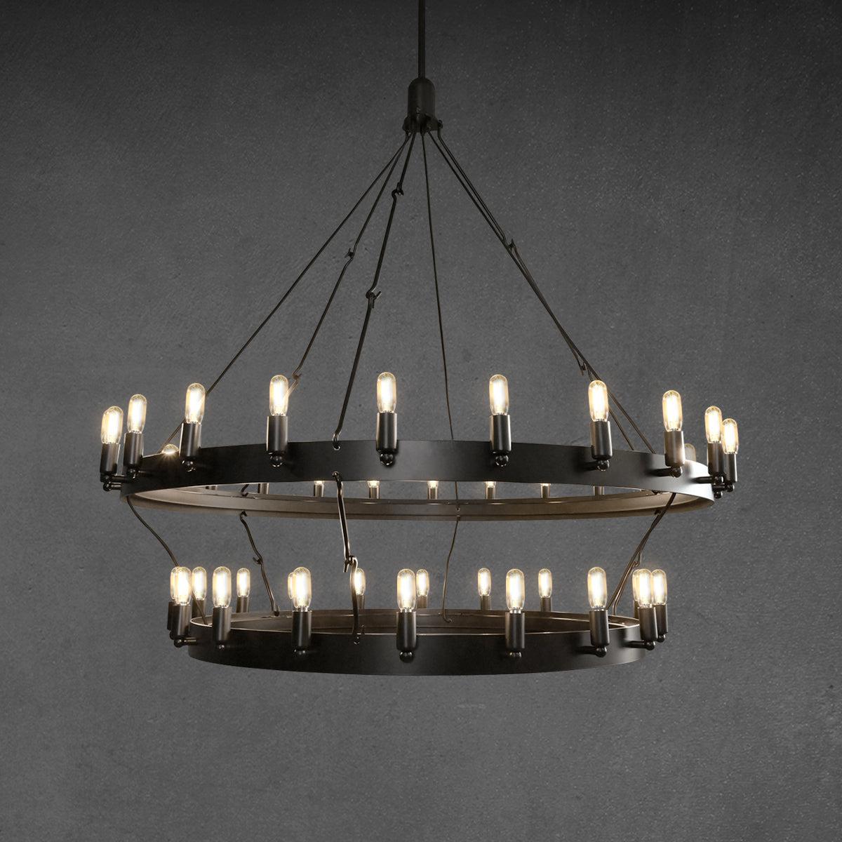 Camina Vintage Filament Two-Tier Round Chandelier 38"