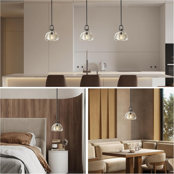 7" Black Glass Modern Pendant Light with Adjustable Height and Included E12 Bulb