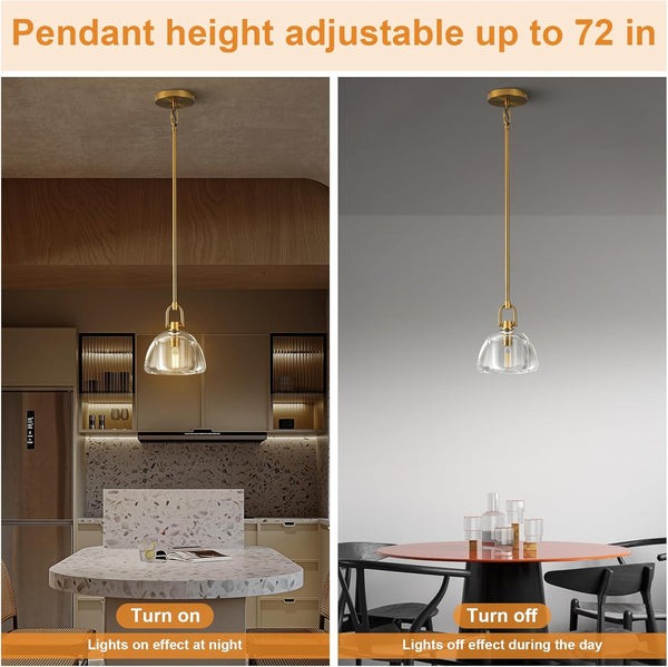 7-inch Glass Brass Pendant Light with Adjustable Height – 2 Pack