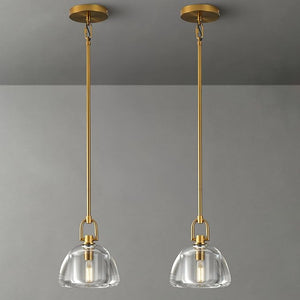 7-inch Glass Brass Pendant Light with Adjustable Height – 2 Pack