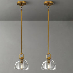 7-inch Glass Brass Pendant Light with Adjustable Height – 2 Pack