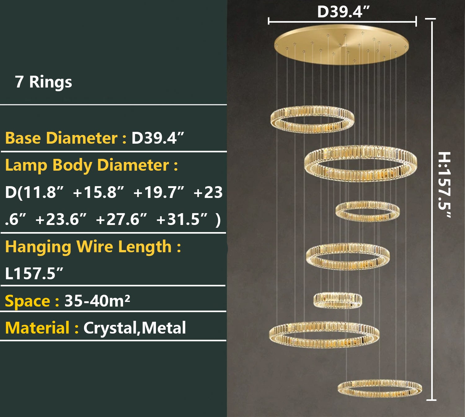 Modern Layered Ring Crystal Chandelier For High Ceiling Living Room /Foryer/Stairscase