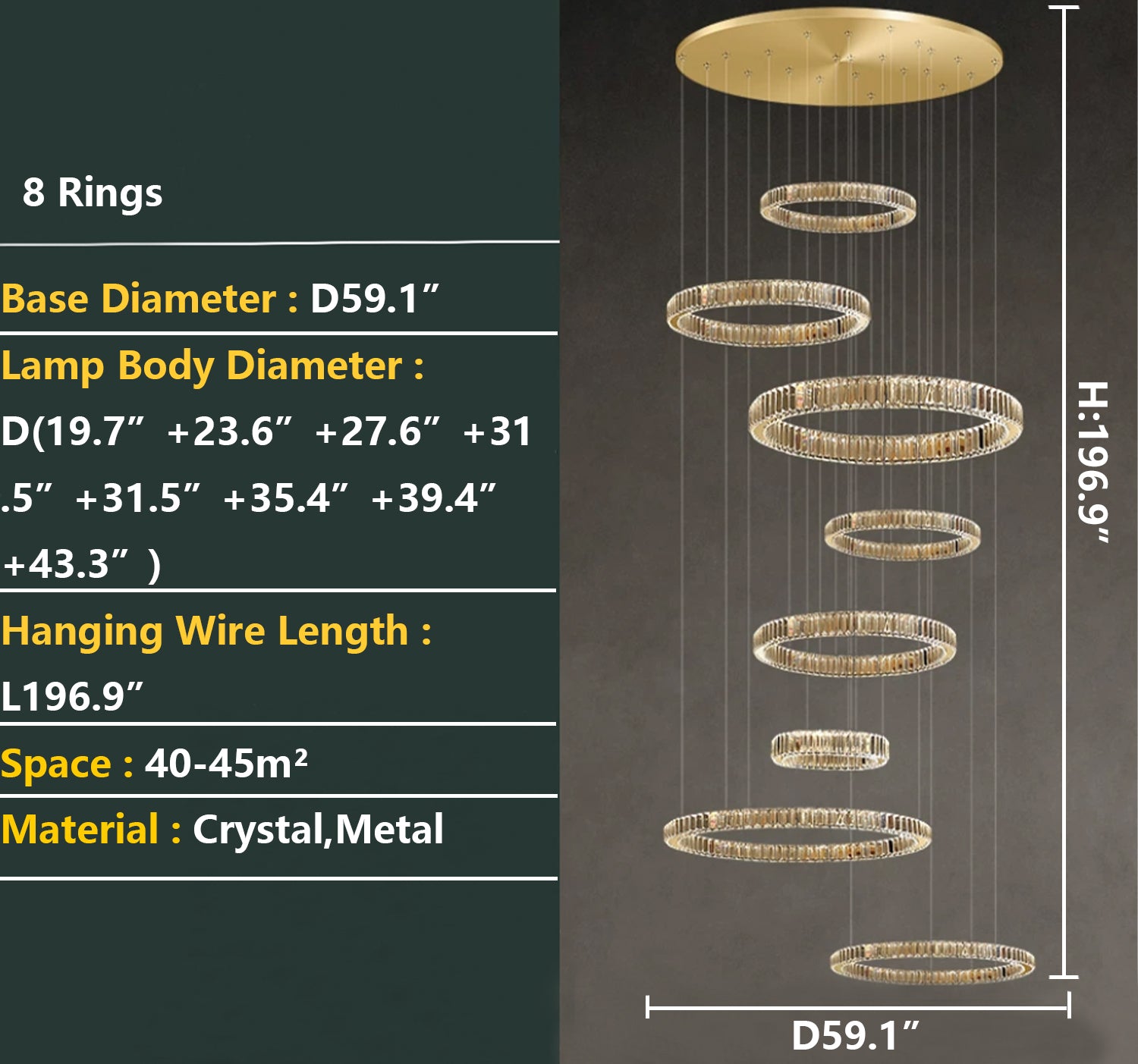 Modern Layered Ring Crystal Chandelier For High Ceiling Living Room /Foryer/Stairscase