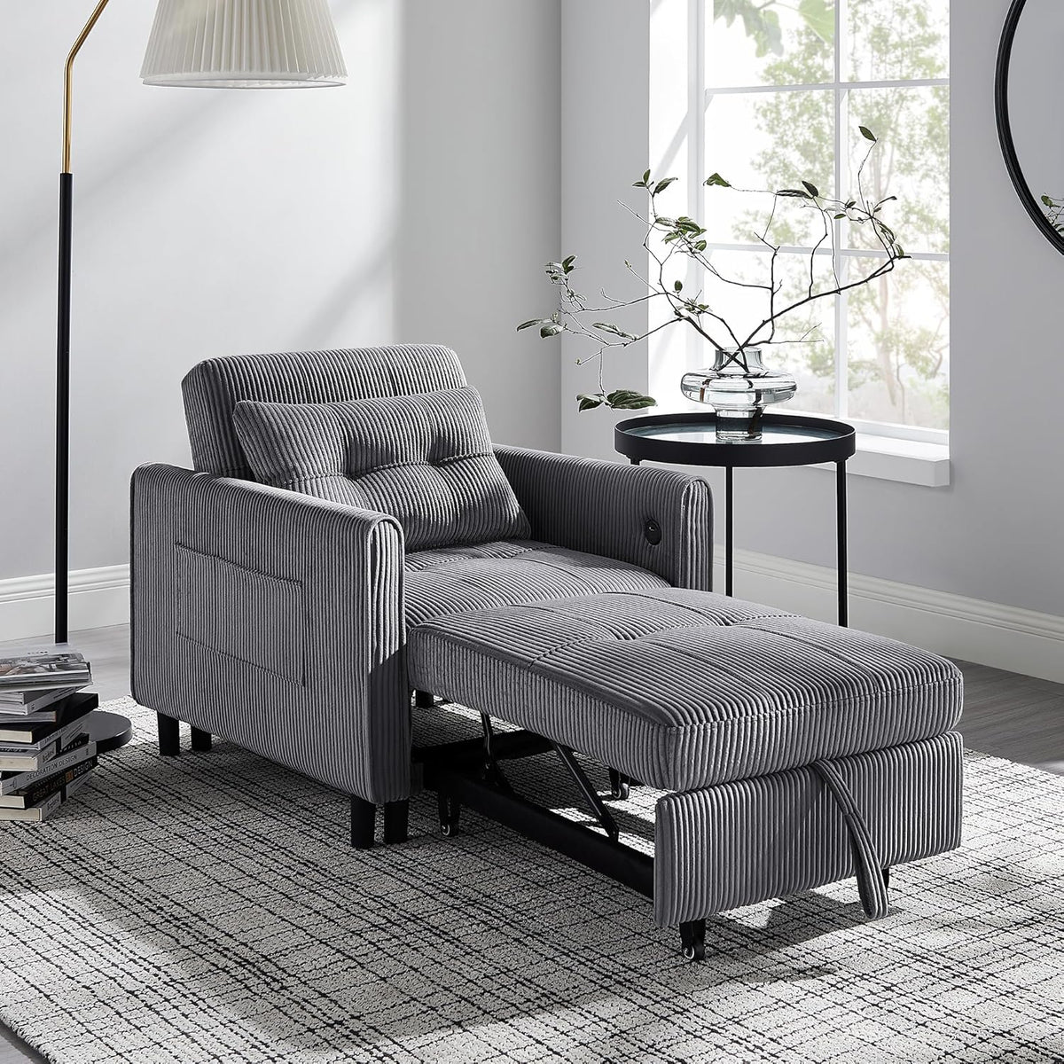 3-in-1 Corduroy Sleeper Sofa Bed Chair with USB Ports