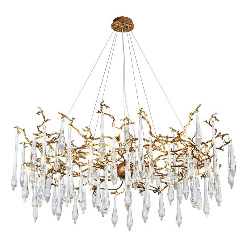 Branch Postmodern Long Teardrop Brass Chandelier Gold