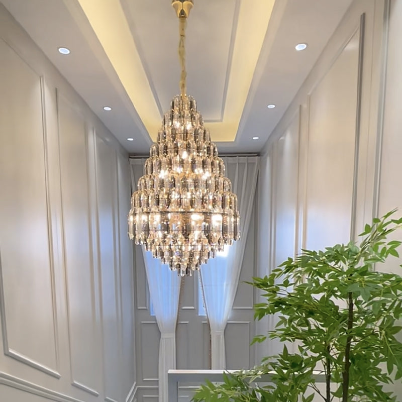 Luxury Multi-tiered Honeycomb Crystal Chandelier for High Ceiling
