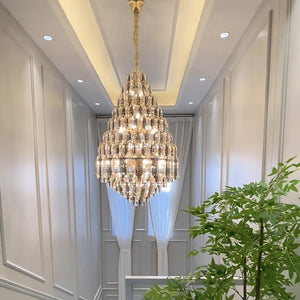 Luxury Multi-tiered Honeycomb Crystal Chandelier for High Ceiling