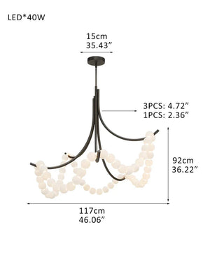 Cluster String Alabaster Beads Semi Flush Chandelier in Brass & Black Metal Rod D117*H92CM D46"*H36" Black American chandelier