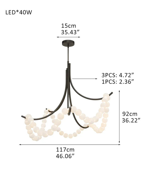 Cluster String Alabaster Beads Semi Flush Chandelier in Brass & Black Metal Rod D117*H92CM D46"*H36" Black American chandelier