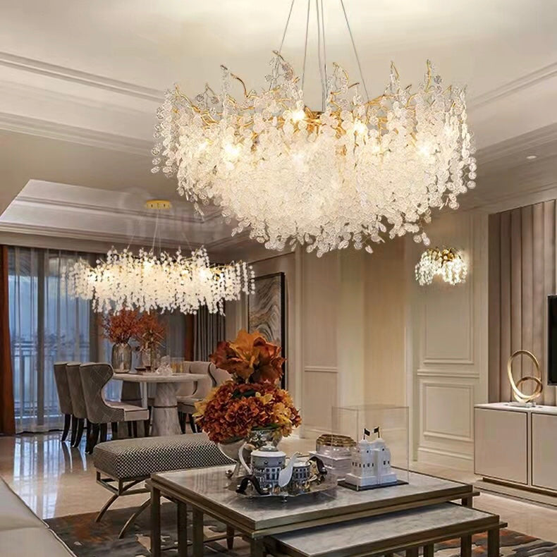 Luxury Branches Crystal Frosted Glass Chandelier Designs for Living /Dining Room Elegant Ceiling Light Wall Lamp Home Set