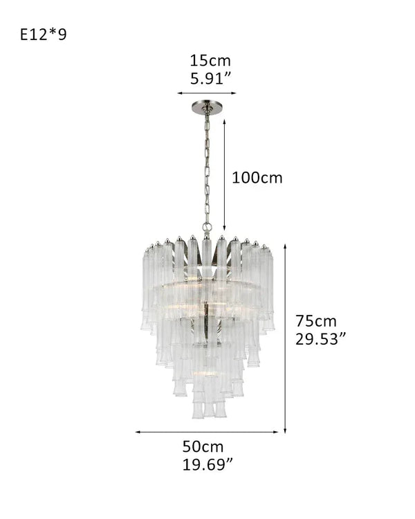 9 Light 20" Wide LED Lorelei Round Tiered Chandelier in Black Chain use for dining room 9-light-D50*H75CM D19.69"*H29.53"-Pendant Silver American chandelier