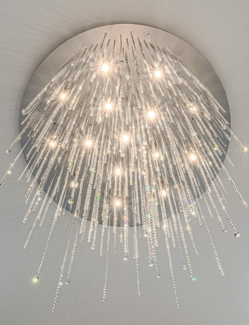 Crystal Tassel Flush Mounted Chandelier Round Ceiling Light Fixture For Living Room Bedroom Dining Room Wedding