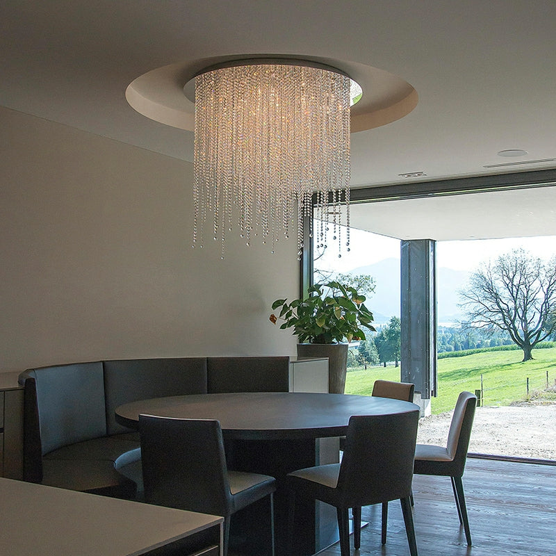 Crystal Tassel Flush Mounted Chandelier Round Ceiling Light Fixture For Living Room Bedroom Dining Room Wedding