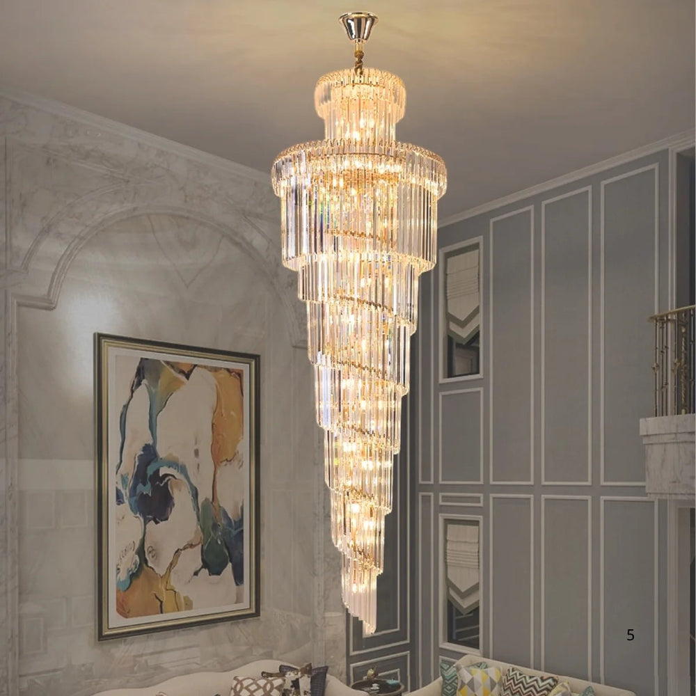 Large Villa Entrance Gold Crystal Lighting Fixtures