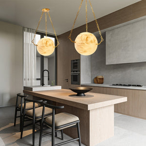 Alabaster Sphere Suspension Lamp, Pendant Kitchen Island Lamp