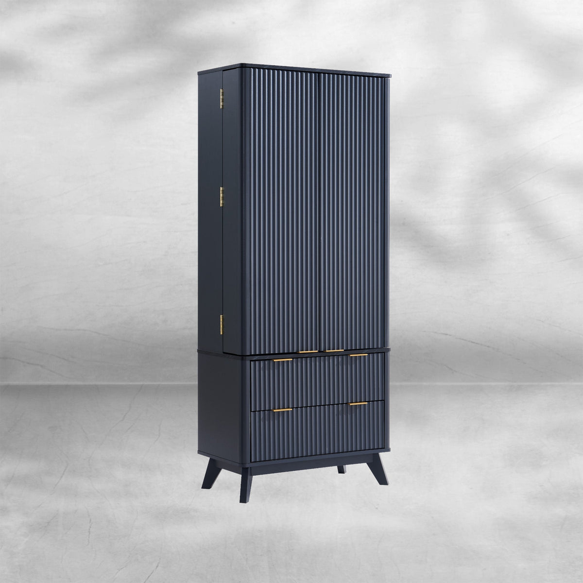 Fluted Natural Oak Pantry Cabinet 72" Kitchen Hutch