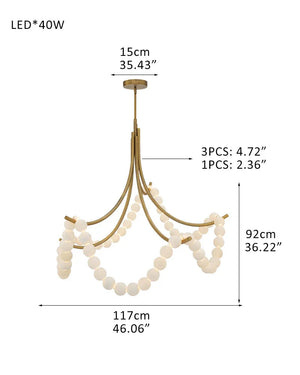 Cluster String Alabaster Beads Semi Flush Chandelier in Brass & Black Metal Rod D117*H92CM D46"*H36" Brass American chandelier