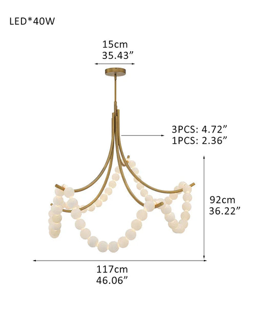 Cluster String Alabaster Beads Semi Flush Chandelier in Brass & Black Metal Rod D117*H92CM D46"*H36" Brass American chandelier