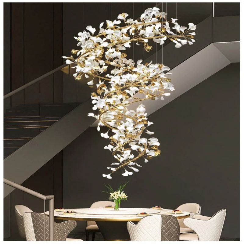 Aria Ginkgo Cascading B (Spiral) Branch Chandelier