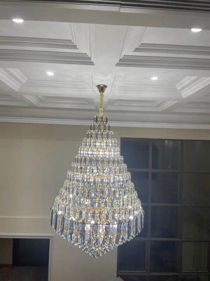 Luxury Multi-tiered Honeycomb Crystal Chandelier for High Ceiling