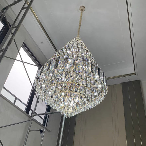 Luxury Multi-tiered Honeycomb Crystal Chandelier for High Ceiling