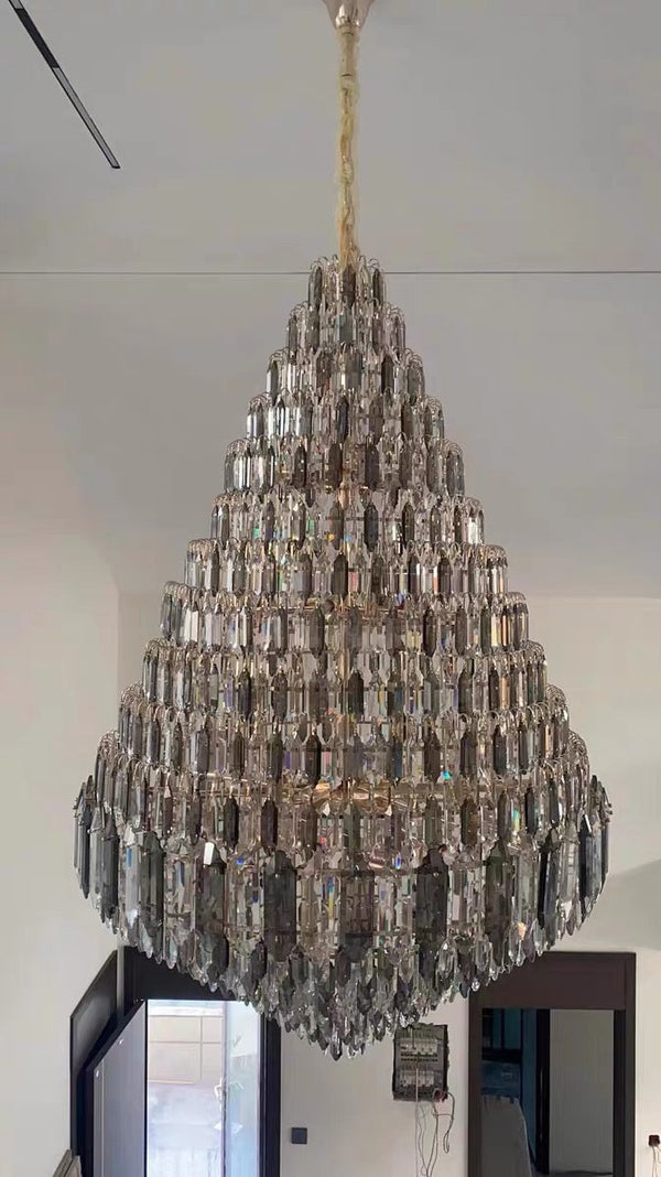 Luxury Multi-tiered Honeycomb Crystal Chandelier for High Ceiling