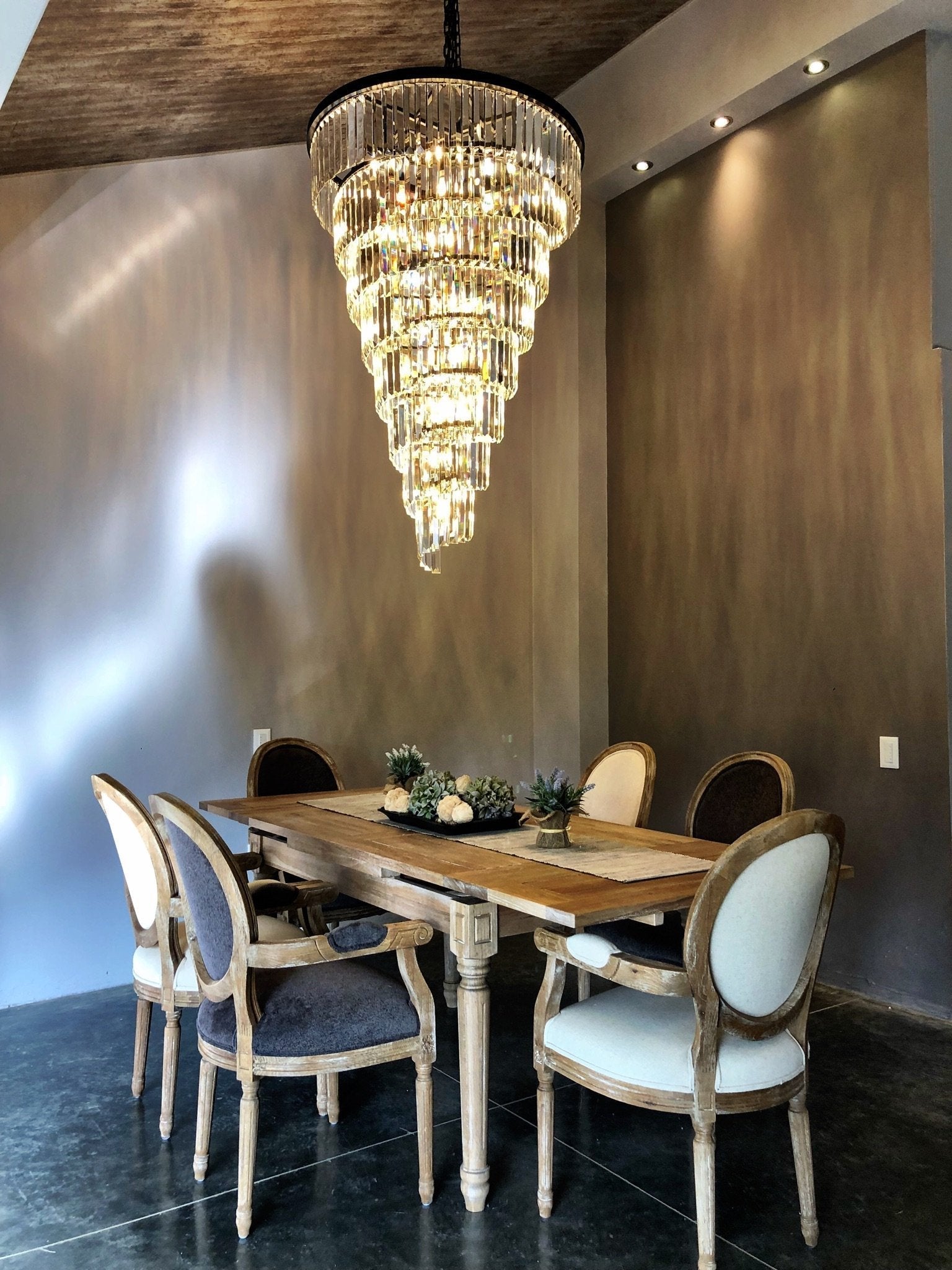 Aria Spiral Tiered/ Layered Crystal Fringe Living Room Chandelier Light