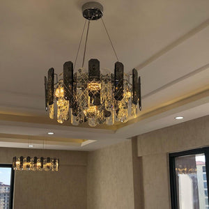 Modern Smoky Gray Crystal Chandelier Gleamy Light Fixture for Living/Dining Room/ Bedroom/ Home Office