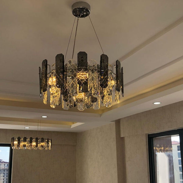 Modern Smoky Gray Crystal Chandelier Gleamy Light Fixture for Living/Dining Room/ Bedroom/ Home Office