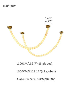 Modern LED Natural Alabaster Globes Beads Hanging Chandelier Indoor Lighting Fixture 55 globes-L100+L300CM L40"+L118" Brass + White Modern Pendant lamp