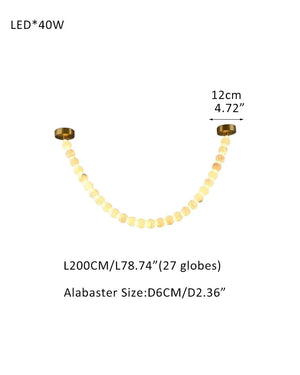 Modern LED Natural Alabaster Globes Beads Hanging Chandelier Indoor Lighting Fixture 27 globes-L200CM L80" Brass + White Modern Pendant lamp