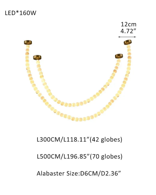 Modern LED Natural Alabaster Globes Beads Hanging Chandelier Indoor Lighting Fixture 112 globes-L300+L500CM L118"+L197" Brass + White Modern Pendant lamp