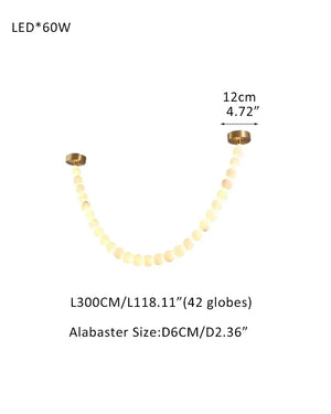 Modern LED Natural Alabaster Globes Beads Hanging Chandelier Indoor Lighting Fixture 42 globes-L300CM L118" Brass + White Modern Pendant lamp