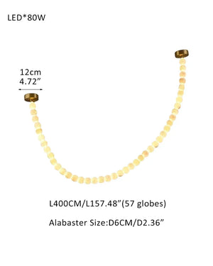 Modern LED Natural Alabaster Globes Beads Hanging Chandelier Indoor Lighting Fixture 57 globes-L400CM L157" Brass + White Modern Pendant lamp